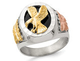 Men's Flying Eagle Sterling Silver Ring with Black Enamel